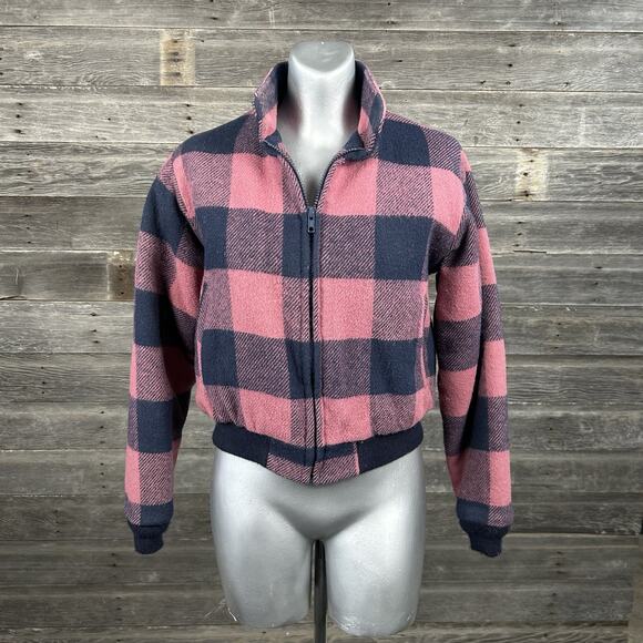 Woolrich Jackets & Blazers - Woolrich Pink Blue Plaid Zip Bomber Jacket USA Made Women’s Large (Small Fit)